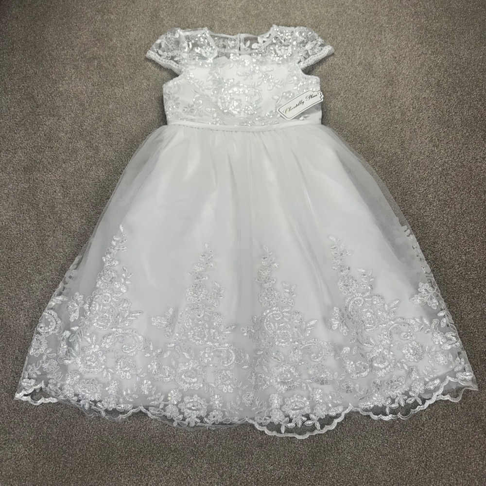 Chantilly Place 6X Lace‎ Sequin Flower Girl Communion Dress Kids White E334865